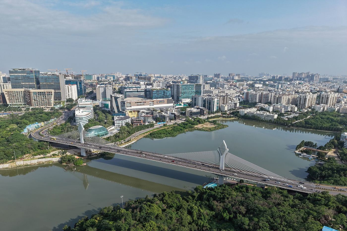 Durgam Cheruvu bridge and HITEC City, Hyderabad